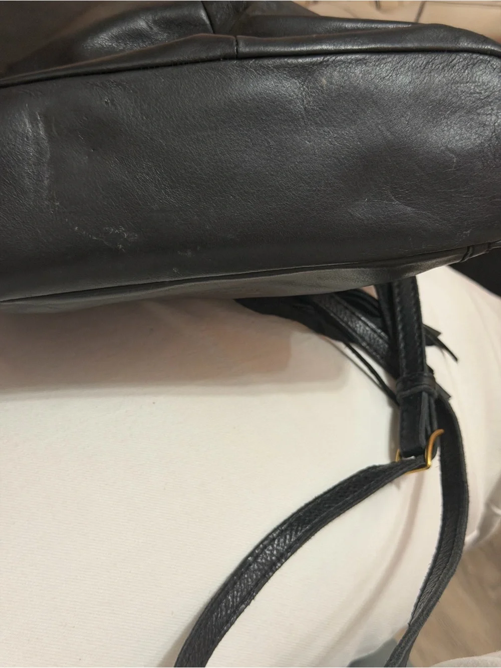 margot Black Leather Crossbody Bag with Fringe Tassel